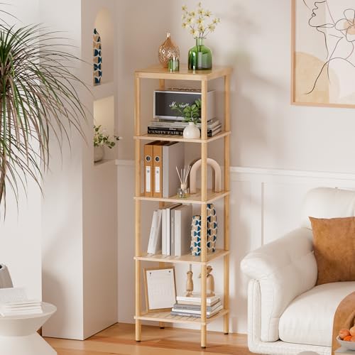 AmazerBath 5-Tier Bamboo Bathroom Shelf, Bathroom Standing Shelves, Multifunctional Shelving Unit for Living Room Bedroom Kitchen, Natural Color - size: 5 Tier - Natural