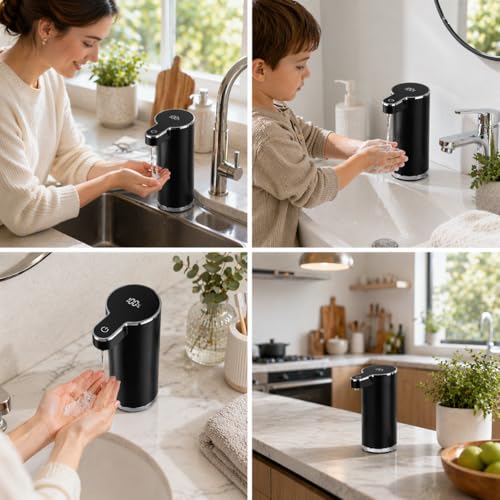 Automatic Liquid Soap Dispenser Touchless, Stainless Steel Hand Soap Dispenser, USB Rechargeable, 4 Adjustable Levels, 11.8oz/350ml for Kitchen and Bathroom (Black, Liquid) - color: Black, size: Liquid