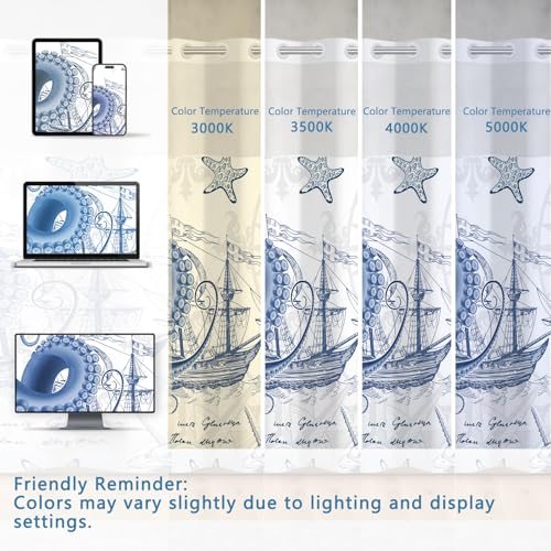 No Hook Shower Curtain and Liner Set, Nautical Navy Blue Shower Curtain with Translucent Window, Double-Layer Waterproof Bathroom Shower Fabric Curtains, Retro Coastal Octopus Pattern, 71x74 Inches - color: Nautical Colossal Octopus