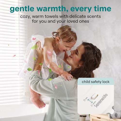 SereneLife Freestanding Towel Warmer Bucket – 18" Hot Towel Warmer with Legs for Bathroom & Spa, 12L Capacity, Built-In Timer, Aroma Discs & LED Indicator, Fits One Towel or Robe - color: White Oak Grain