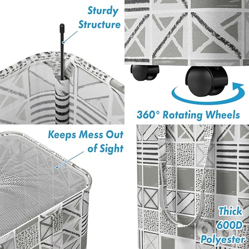 Simple Houseware Large 82L Laundry Basket with Wheels and Handles, Gray | Collapsible Waterproof Hamper with Mesh Cover - color: Gray