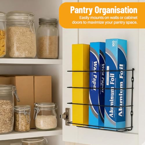 Evelots Kitchen Wrap Organizer - Hold up to 4 Plastic, Foil, Paper, Wax - Cabinet Door, Wall Rack Basket - Sandwich, Freezer, Food Bag Storage - Laundry Supplies - Black | Keep kitchen wraps and food bags organized with 1 basket that mounts on a wall or c