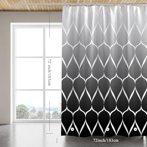 Shower Curtain Liner, 100% Waterproof Peva Shower Curtains with 3 Duty Heavy Bottom Magnets and 12 Rust Proof Grommets, 72x72 Weighted Shower Liner for Shower Stall, Bathtubs - color: Gradient Black Grid