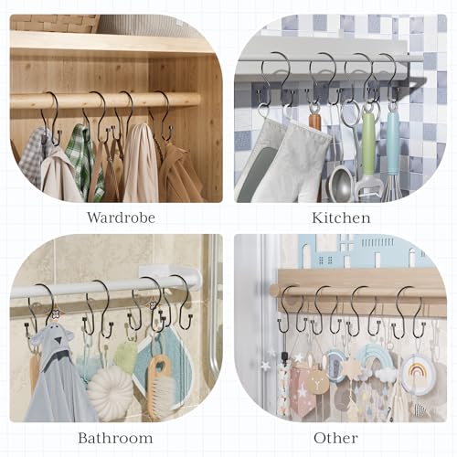 Bathway Shower Curtain Hooks Black Shower Curtain Rings, Simple Double Hook Shower Curtain Hooks Rust Proof, Smooth Sturdy Metal Shower Hooks for Shower Curtain Rod, 12Pcs Shower Rod Hooks - color: Black, style: Minimalist Shower Hooks with Cylinders