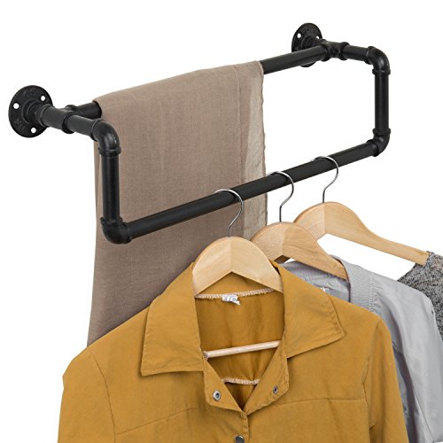 MyGift Wall Mounted Double Towel Bar, Rustic Industrial Bathroom Decor | Dual bars provide convenient towel storage while adding rustic industrial style to bathrooms with a sleek matte black finish