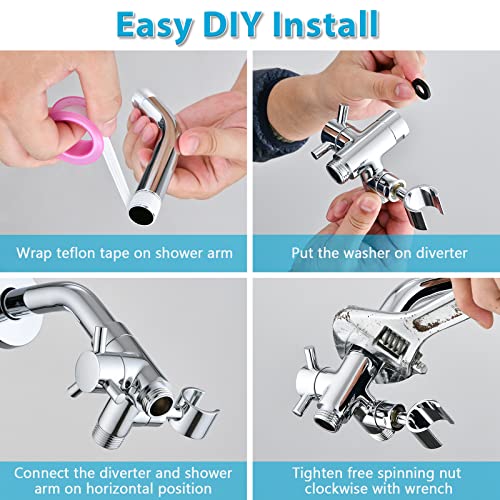 PDPBath Solid Brass 3 Way Shower Arm Diverter Valve with Handheld Holder for Dual Shower Heads with G1/2 Universal Connection - Chrome - color: Chrome-2