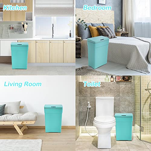 13 Gallon 50 Liter Kitchen Trash Can with Touch-Free & Motion Sensor Lid, Automatic Plastic Garbage Can, Touchless Trash Bin Automatic Trash Can for Bedroom Bathroom Home Office - color: Blue