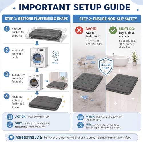 2 Piece Memory Foam Bath Mat Set, Extra Soft Absorbent Bathroom Rugs with U-Shaped Toilet Rug, Non-Slip Backing, Machine Washable, 24x16 + 20x20 U-Shaped, Dark Gray - color: Dark Gray