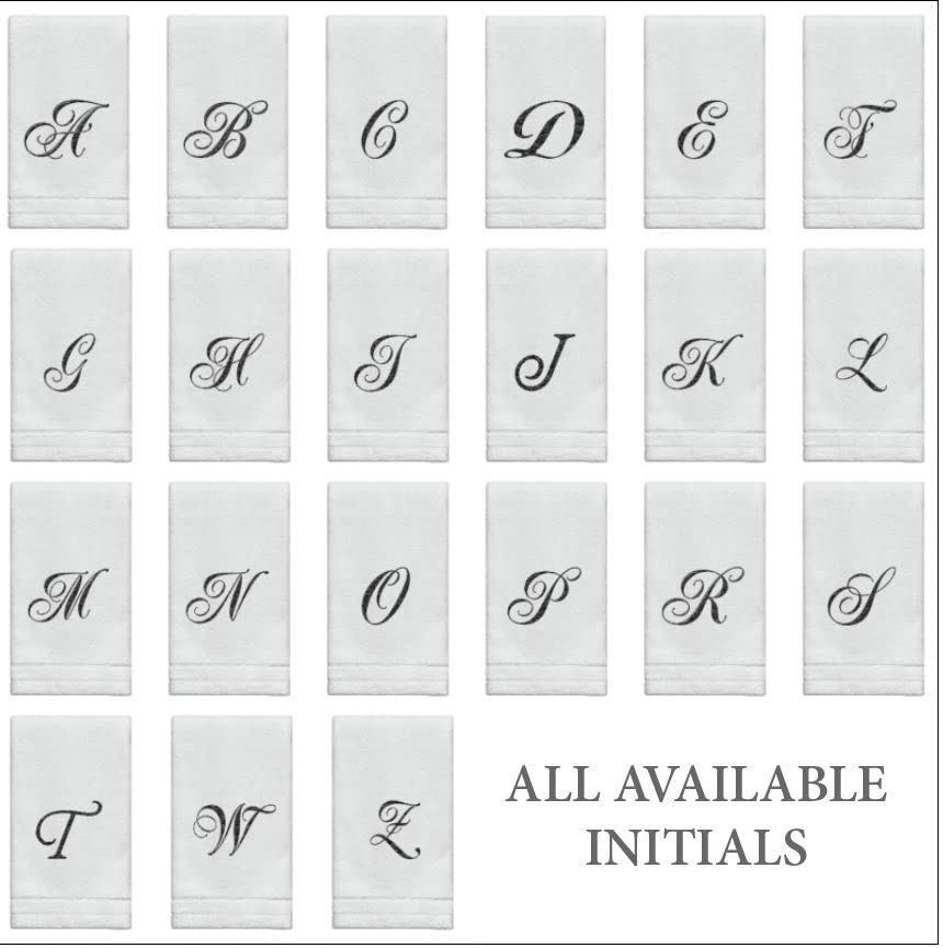 Personalized Initial Fingertip Towels - 2 Pack 11x18 - Black Embroidery On White Towel, Modern Monogrammed Towels, Great Personalized Initial Gift for Women, Teachers, Friends, Bridesmaids Initial M - color: M