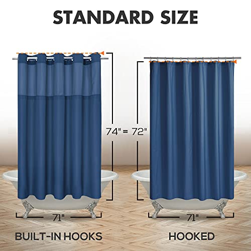 River Dream No Hook Shower Curtain with Snap-in Liner Set, Navy Blue, 71x74 | Snap on/off Waterproof PEVA Liner, See Through Top Window, Slub Textured, Hotel Style Shower Curtain Set, Standard Size - color: Navy, size: 71"W x 74"L (Pack of 1)