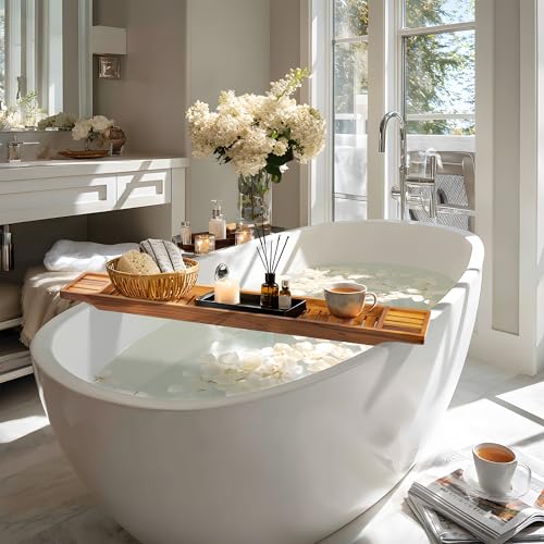VaeFae Teak Bathtub Tray, Wooden Bath Caddy for Bathtub, Bath Tub Wood Table for Tub, 39.8" x 6" x 1.8" - size: 39.8" x 6" x 1.8"