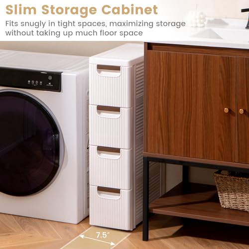 4-Drawer Narrow Storage Cabinet, Slim Rolling Cart (7.5"x16.5"x29.5") | Mobile Plastic Cart Container | Pull Handles & Built-in Wheels | For Living Room, Kitchen, Bathroom, Office - size: 7.5"x16.5"x29.5" (4 Drawer)