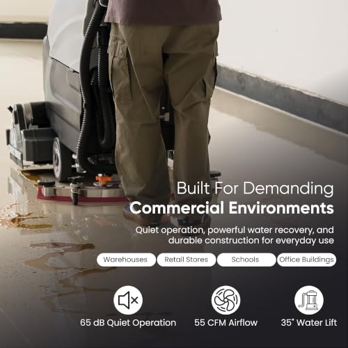 Battery-Powered Sweep & Scrub Commercial Floor Cleaning Machine, 25.5" Cleaning Path, 35" Squeegee, 14.5/17 Gal Tanks, Self-Propelled, 4-Hour Runtime, 2-Year Warranty