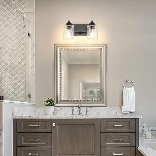 SOLFART Matt Black 2 Lights Wall Sconces Bathroom Light Fixtures Wall Light Fixtures Lighting Fixtures Over Mirror 13.8 Inch Wall Mount - color: Matt Black, size: 2 Lights