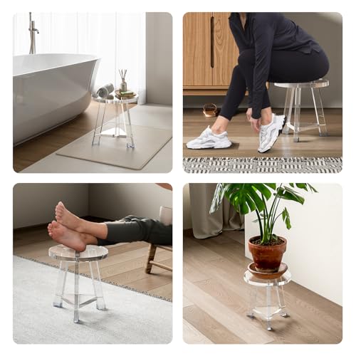 Sumerflos Acrylic Round Corner Shower Stool for Inside Shower - Clear Shower Bench for Shaving Legs Heavy Duty (Hold Up to 400lbs) Waterproof Non-Slip Easy Assemble Modern