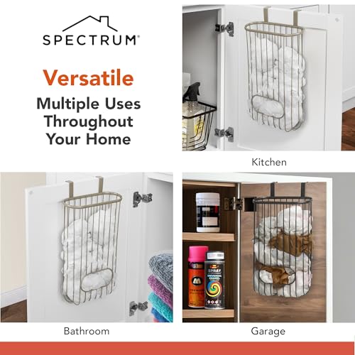 Spectrum Ashley Over The Cabinet Plastic Bag Holder (Satin Nickel Powder Coat) - Grocery & Recycling Bag Dispenser for Kitchen, Bathroom, Under Sink, Home, & Apartment Organization - color: Satin Nickel