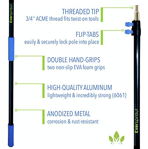 EVERSPROUT Car Brush with Rubber Bumper 5-to-12 Ft with Extension Pole | For Cars, Boats, SUVs, Trucks, Solar Panels, Reaches 20 Ft Standing, No-Scratch Rubber Bumper, Fits 3/4” Acme Threads - size: 12 feet