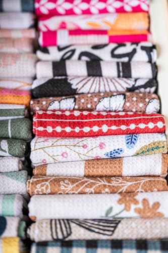 Kitchen Towels, Dish Towels for Kitchen, 2 Pc Kitchen Towel Set | Microfiber Waffle Towels, 16 x 26 inches, with Hanging Loops, Reusable Tea Towels, Cute Kitchen Towels - 2 Pack - color: Red Multi