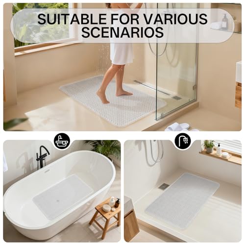 Shower Foot Scrubber Mat, Non Slip Shower Mat Transparent 16"x27" | Silicone Exfoliating With Suction Cups And Drain Holes, Quick Drying Soft Bathtub Mat, Machine Washable Drainage Bathroom Mat - color: Transparent