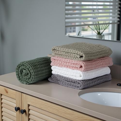 DEMMEX Organic Cotton Waffle Weave Turkish Hand Towels for Bathroom & Kitchen, Large 20x30 in, 100% Oeko-TEX Certified Ultra Soft Cotton, Lightweight Quick Dry Waffle Hand Towels, Set 2 (Slate Blue) - color: Slate Blue
