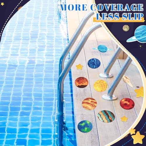 Fullhawl 30 Pcs Planet Non Slip Shower Stickers, Bathtub Safety | 30 Pack Planet Design, Textured Grip Surface, Easy Peel & Stick Setup, Adds Safety to Kids' Bathroom - style: Planet