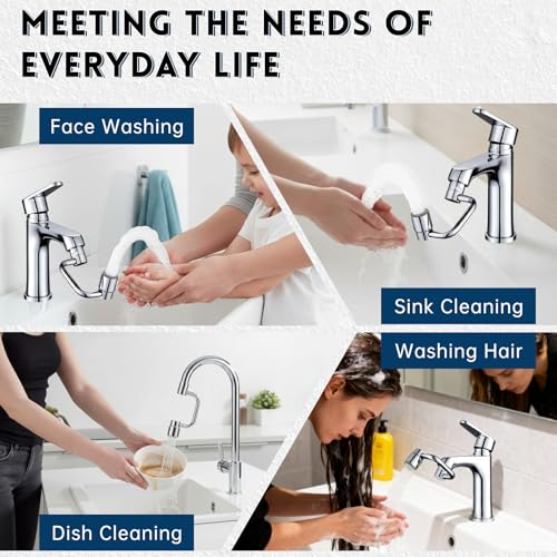 2 PCS 1080° Swivel Faucet Extender, 1440° Rotatable Faucet Extension | 2 Mode Adjustable Rotating Universal Sink Faucet for Kitchen Bathroom Sink Silver