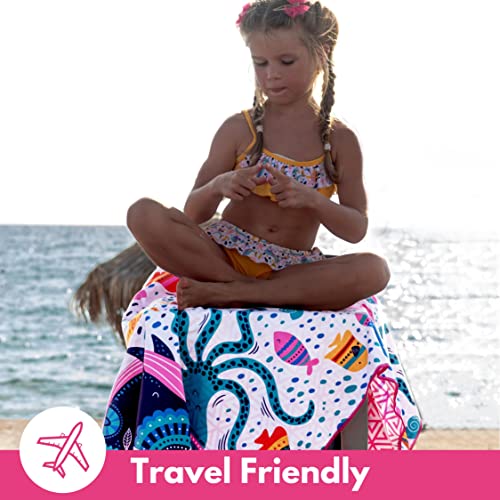 Microfiber Kids Toddler Beach Towel, Quick Dry, Sand Free, 60x30 | Pool towel, ultra-soft, girls and boys, travel pouch, camping travel vacation, toallas playas - color: Under the Sea