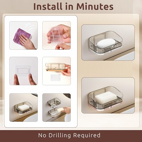 COZYTO DripLux S2 - Magnetic Soap Holder Wall Mount 2-Pack Fast-Draining Adhesive Soap Dish for Bathroom Shower & Kitchen PET Plastic Smoky Quartz & Rose Gold/Platinum Trim (Smoky Quartz & Rose Gold) - color: Smoky Quartz & Rose Gold