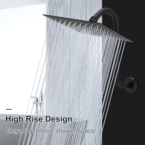 NearMoon S Shaped Shower Head Riser Arm, Shower Extender Arm with Flange, Standard 1/2" Connection- Bathroom Accessory (12 Inch, Matte Black) - color: Matte Black, style: 12 Inch
