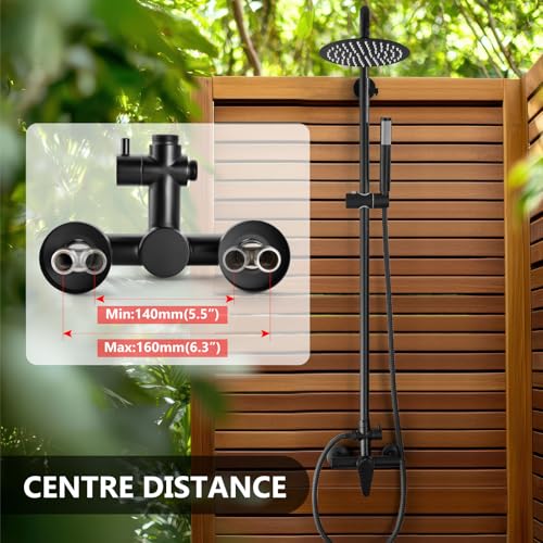 Outdoor Shower Kit, 8-Inch Rain Head and Handheld, Matte Black | Dual-Function Outdoor Shower Kit With An 8-Inch Rain Head, Handheld Spray, Adjustable Slide Bar And Single-Handle Control - color: Black