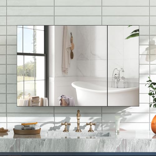 24x40 Inch Bathroom Medicine Cabinet with Mirror, Pre-Assembled Bathroom Medicine Cabinets, Surface/Recessed Wall Mounted Farmhouse Large Medicine Cabinet, Black - color: Black, size: 40 x 24