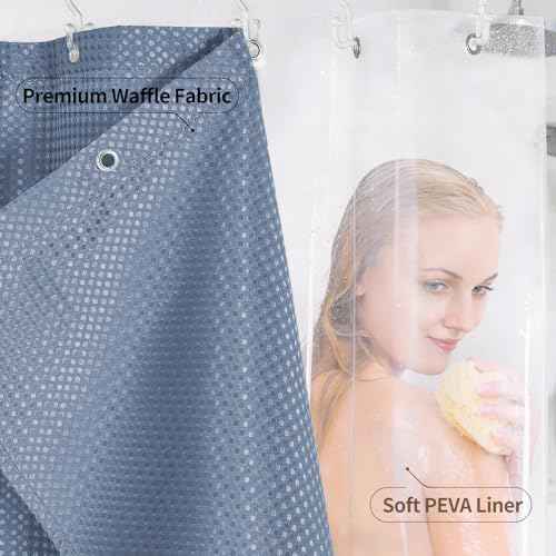 QiyI 3 in 1 Waffle Shower Curtain Set with Liner, Moonlight Blue, 72 x 72 | Shower Curtain and Liner Set with Hooks, Waterproof Bathroom Curtain with PEVA Liner & 12 Double Sided Clear Plastic Rings - color: Moonlight Blue, size: 72"W x 72"L (Pack of 1)