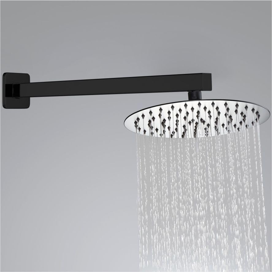 Shower Arm with Flange, 16 Inches Wall Mount Square Straight Extension Arm, Replacement of Fixed Rain Shower Head Pipe, Matte Black - color: Matte Black