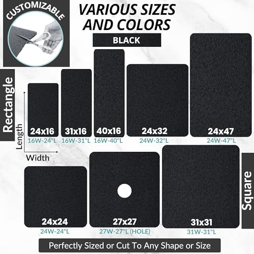 Enkosi Loofah Non-Slip Shower Mat - Shower Floors, Bathtub, Bathrooms, Wet Areas - Cushioned Bath Mat with Drain Holes - Quick Dry PVC, Secure Safety Pad Without Suction Cups (32x24 Black) - color: Black, size: 32" x 24" (Rectangular)