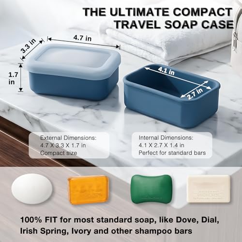 HighHerz Compact Leak Proof Silicone Travel Soap Case with Draining Tray - Portable Bar Soap Container - 2026 Upgrade Travel Essentials for Camping, Gym & Shower (Clear Blue) - color: Clear Blue