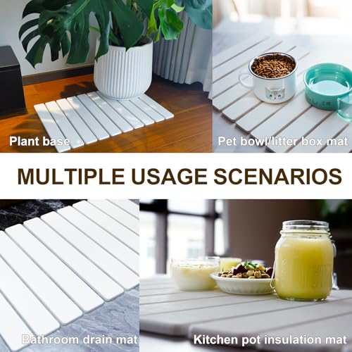 Large Stone Dish Drying Mat for Kitchen Counter, 24"×16" Quick Dry Collapsible Diatomaceous Earth Mat – Super Absorbent Foldable Drying Pad for Dishes (White, 23.2" x 15.4") - color: White