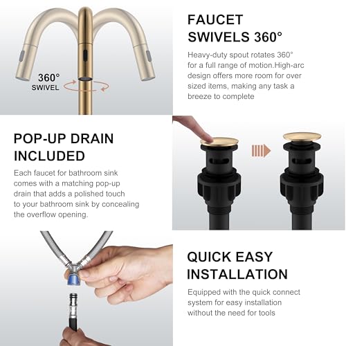 Champagne Bronze Pull Down Widespread Bathroom Faucet 2 Handle 3 Hole | Pull Out Bathroom Faucet with Pop Up Drain & Supply Lines, Lead-Free cUPC & NSF Certified, 8 Inch Faucet for Vanity RV Sink - color: Champagne Bronze