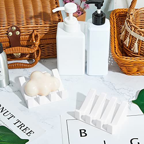 2 Pieces Silicone Soap Dish Self Draining Soap Dish Shower Waterfall Bar Soap Holder Tray with Drain Soap Saver for Kitchen Bathroom Accessories (Bright White) - color: Bright White