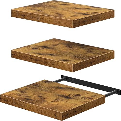 QEEIG 12" Deep Floating Shelves for Wall - 12 x 16 inch Book Shelf Bathroom Bedroom Kitchen Living Room Hanging Bookshelf Farmhouse Set of 3, Brown (026-40BN3) - color: A. Brown, size: 15.7" x 11.6"