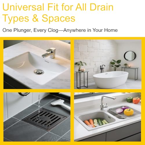 Mini Sink Plunger with Short Handle, Drain Clog Remover Plungers for Bathroom Kitchen Toilet Shower Tub, Powerful Suction, Compact Design, Yellow