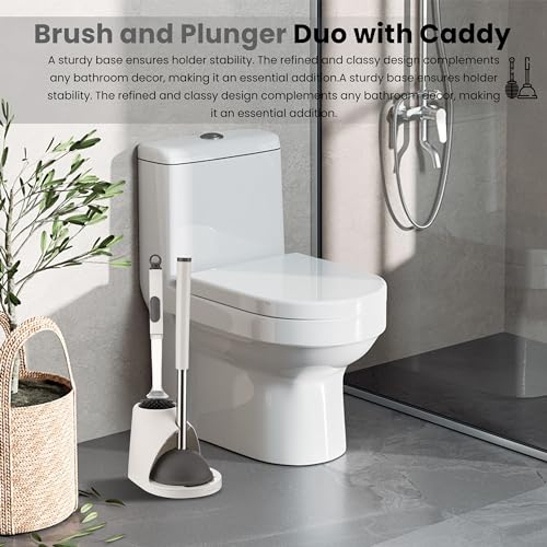 Toilet Brush & Plunger Set - Toilet Bowl Brush and Holder, Refillable Liquid Dispenser Brush - 2 in 1 Silicone Toilet Brush & Plunger Set for Bathroom