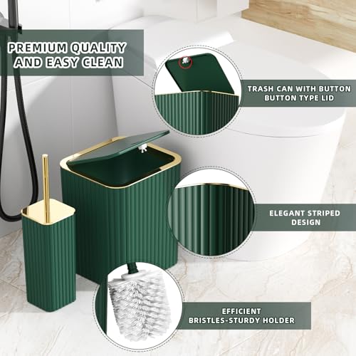 XLHOMO Bathroom Set - 26PC Bathroom Set with Shower Curtain and Rugs, Bathroom Accessory Set, Dark Green Bathroom Accessories Set, Trash Can & Soap Dispenser - style: Dark Green&Gold