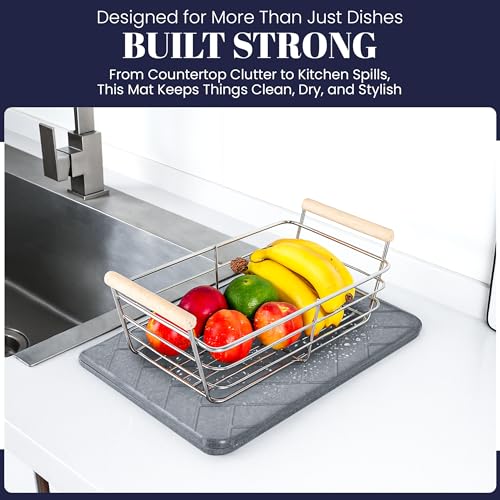 Folding Stone Dish Drying Mat for Kitchen Counter 23"x15" - Diatomaceous Earth Quick Dry Mat, Non-Slip, Foldable & Absorbent Stone Drying Pad for Dishes Cups Bottles - Kitchen Bath & Pet Mat