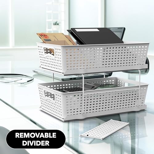 Simple Houseware 2 Tier Pull-Out Sliding Drawer Under Sink Storage, White | Great for Kitchen Bathroom Tray Shelf Organizer - color: White