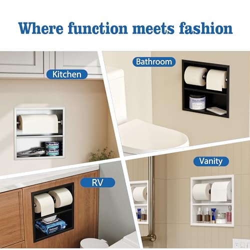 Neodrain White Recessed Toilet Paper Holder,Double Layer Wet Tissue Holder | Space-Saving Wall Niche Cabinet Storage, Rustproof & Durable,For Bathroom, Kitchen & Vanity - color: White