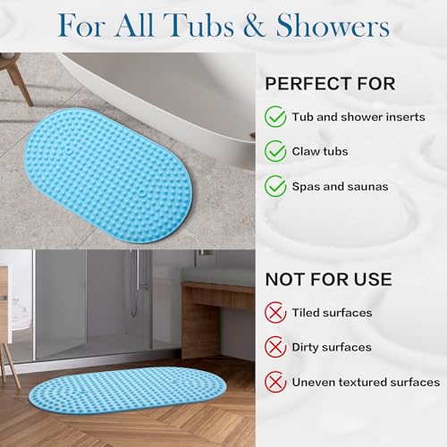 Blue Bath Mat for Tub Non Slip 27x15 - Cushioned Silicone Bubble Pop It Bathtub Mat for Soaking, Anti Skid Shower Mat with Suction Cups, Spa Relaxation, Ocean Color - color: 27x15"-blue