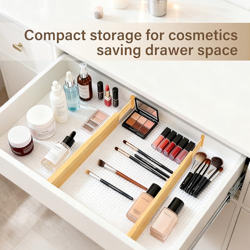 Adjustable Bamboo Drawer Dividers of 4, Expandable Organizers (16.9"-22.2") | Spring-Loaded Kitchen Drawer Organizer, Non-Slip Ends, 2.2" High, Easy Setup & Clean, for Kitchen, Dresser, Clothes, Bath - size: 2.3"High, 16.9“-22.2”Long, 4Pack