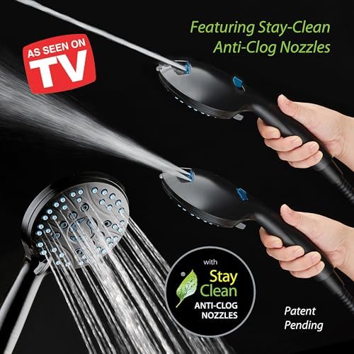 AquaCare 50-mode High Pressure Shower Head Combo with Arm & Dual Power Wash | Hygienic Jets, 2-mode Handheld Power Wash for Tub, Tile & Pets, Long 6 ft. Stainless Steel Hose, Extra Wall Bracket / Black - color: Matte Black, style: 1.8 Gallons Per Minute