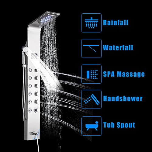 Multi-Function Digital Display Shower Panel Stainless Steel Bath Shower Faucet Set Tower Shower Column with Body Massage Jets