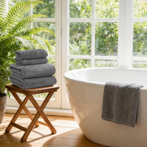 Extra Large Microfiber Bath Towels Set of 6 for Adults, 35″ x 70″, Soft and Super Absorbent, Quick Dry, No Fading and No Lint, Luxury Towel Set for Bathroom, Spa, Gym, Travel - Grey - color: Gray 6-pack